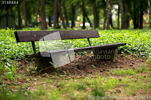 Image of Stylish bench in autumn park