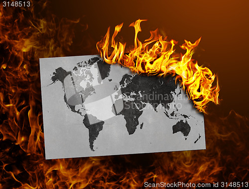 Image of Flag burning - world map