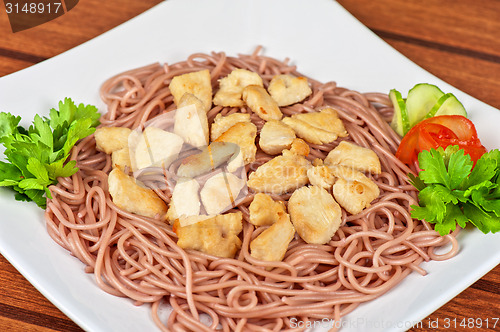 Image of pasta with chicken meat