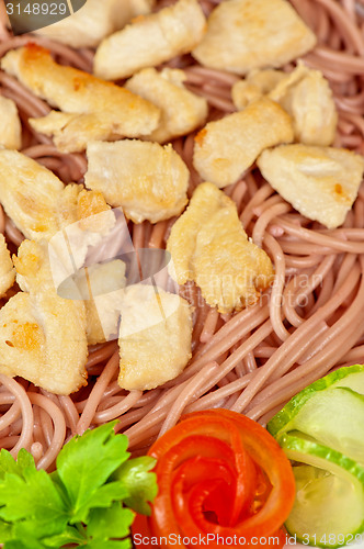 Image of pasta with chicken meat