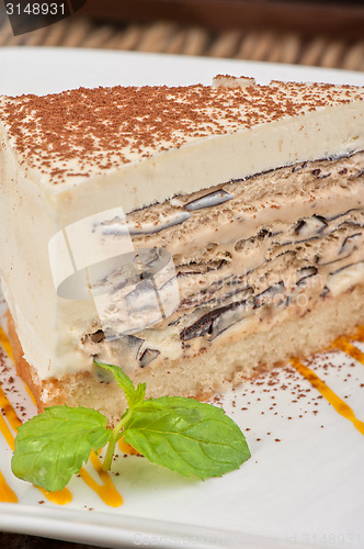 Image of chocolate cake with jam ice cream