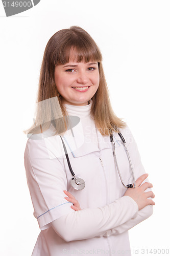 Image of Girl in white coat with stethoscope