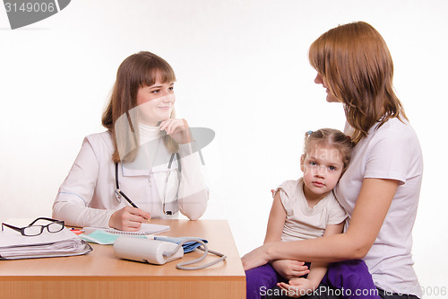 Image of Pediatrician in office talking with my mother sick child