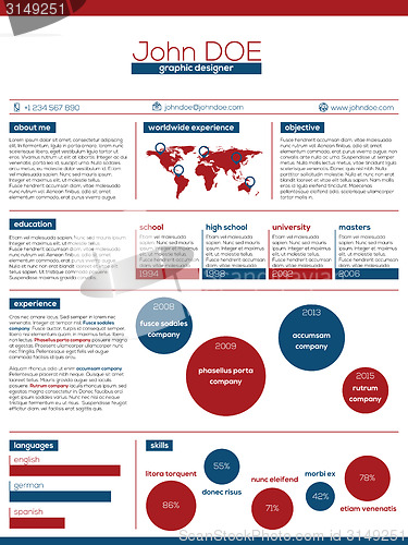 Image of Modern resume design in blue red and white