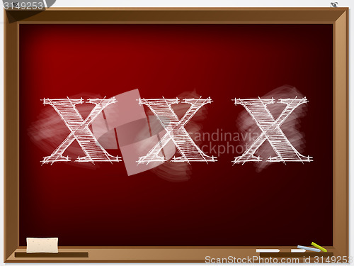 Image of XXX text drawn on red chalkboard