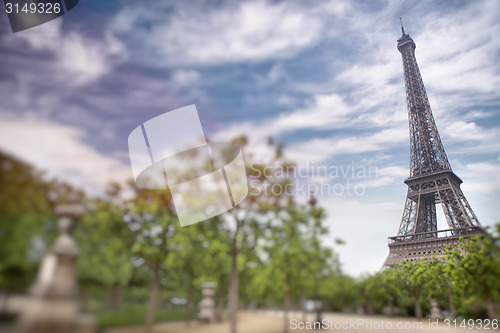 Image of Eiffel tower in Paris, France. Tilt shift image