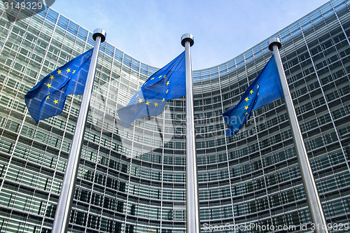 Image of European Union flags near European commission 