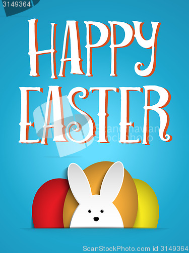 Image of Happy Easter Rabbit Bunny on Blue Background