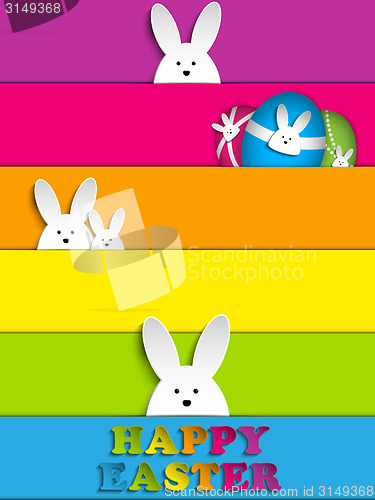 Image of Happy Easter Rabbit Bunny on Rainbow Background