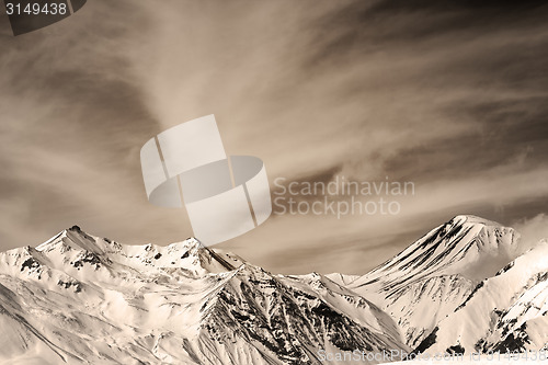 Image of Sepia mountains in windy day