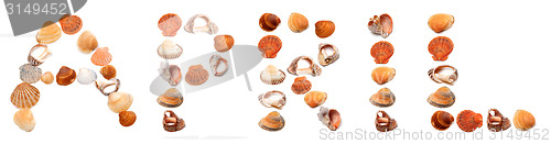 Image of A P R I L text composed of seashells