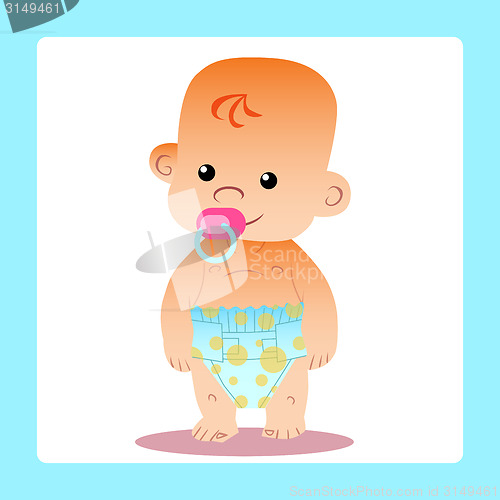 Image of Happy baby with a pacifier in diapers