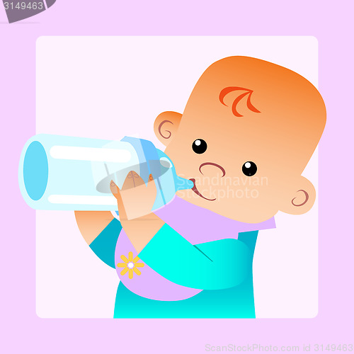 Image of Baby eats food milk bottle