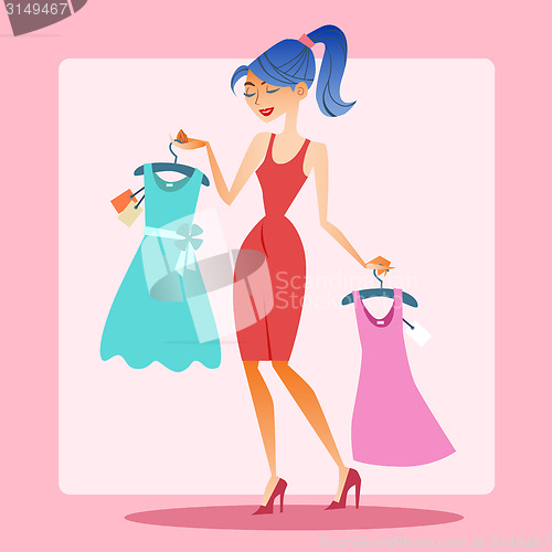 Image of Girl shopping dress choice