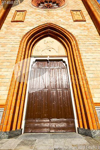 Image of  lombardy    in  the  cortese   old   church  closed brick tower