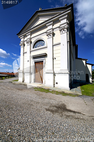 Image of  church     the sumirago  closed brick tower sidewalk italy  lom