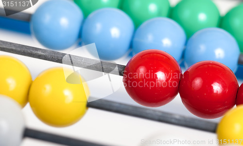 Image of Close up of an old colorful abacus, selective focus