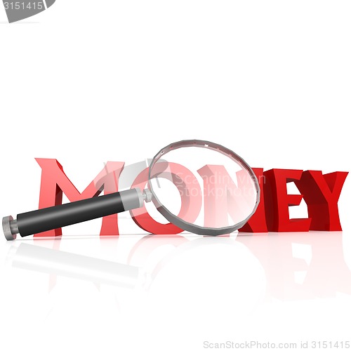 Image of Magnifying glass with red money word