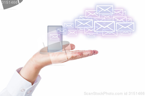 Image of Emails Leaving Cell Phone In A Palm For The Cloud