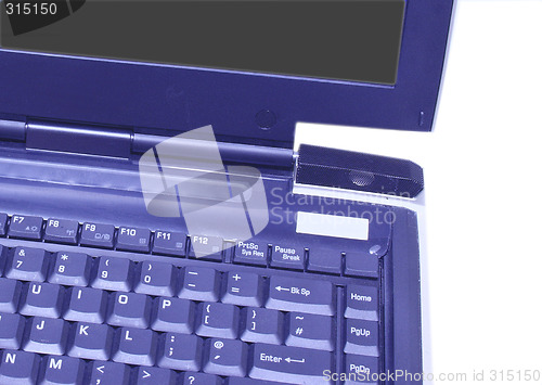 Image of blue laptop keyboard