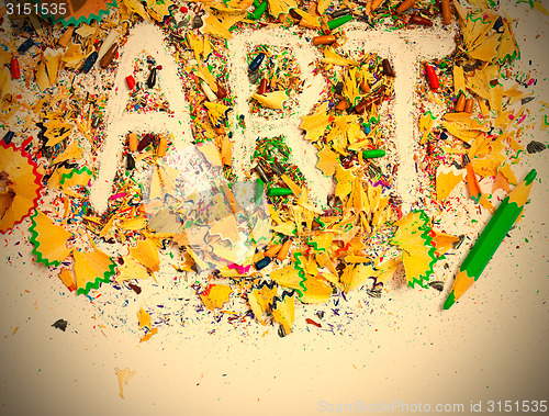 Image of word Art over a shavings of pencils for drawing