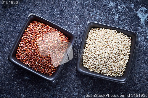 Image of red and white quinoa seeds