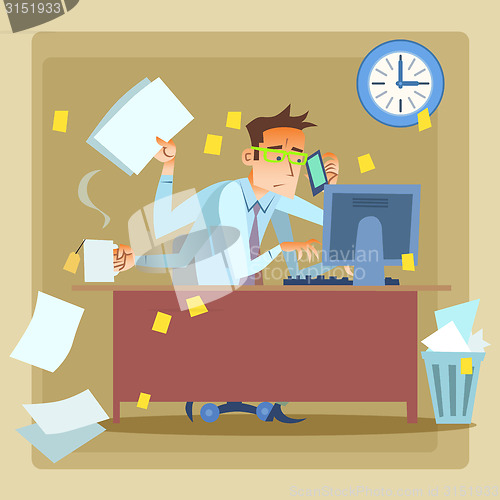 Image of Businessman very busy at work