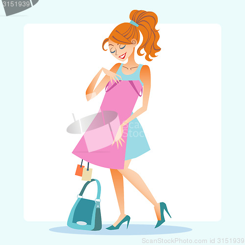 Image of girl chooses to dress store shopping