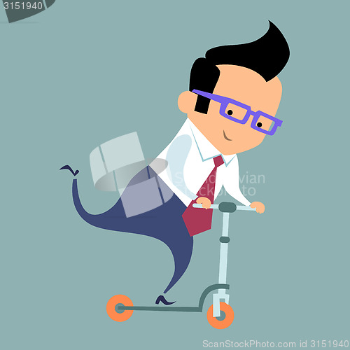 Image of Businessman riding a scooter