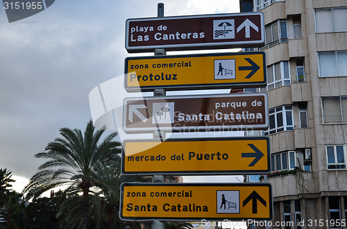 Image of Road signs in the center of Las Palmas, Spain