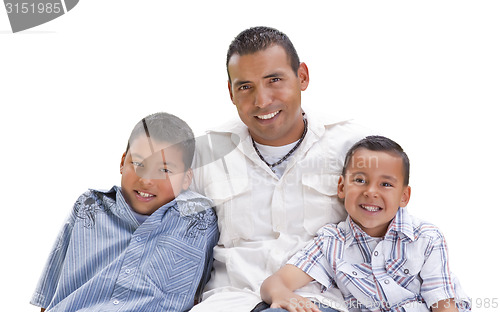 Image of Hispanic Father and Sons on White