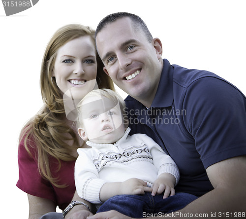 Image of Young Attractive Parents and Child Portrait on White