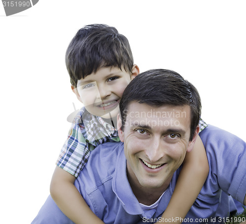 Image of Father and Son Playing Piggyback Isolated on White