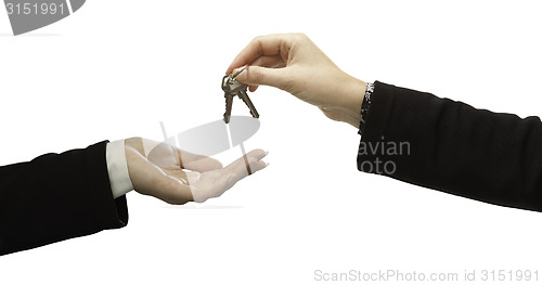 Image of Woman Handing Over Woman Set Of Keys Isolated on White