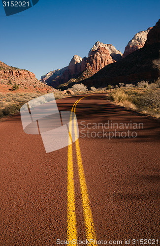 Image of Red Asphalt Roadway Redrock Canyon Utah Backroads