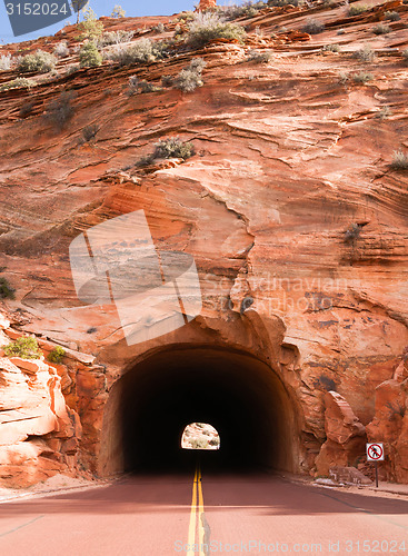 Image of Stone Highway Tunnel Red Roadway Zion Park Highway