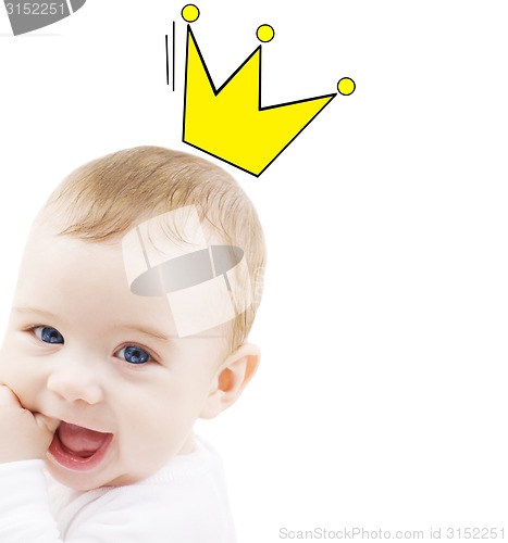 Image of close up of happy smiling baby with crown doodle