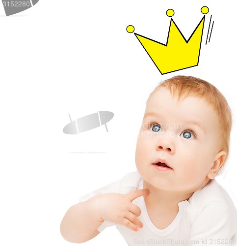 Image of close up of happy baby with crown doodle