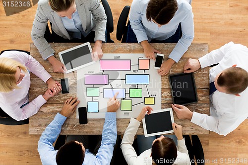 Image of business team with smartphones and tablet pc