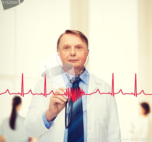 Image of smiling doctor or professor with stethoscope