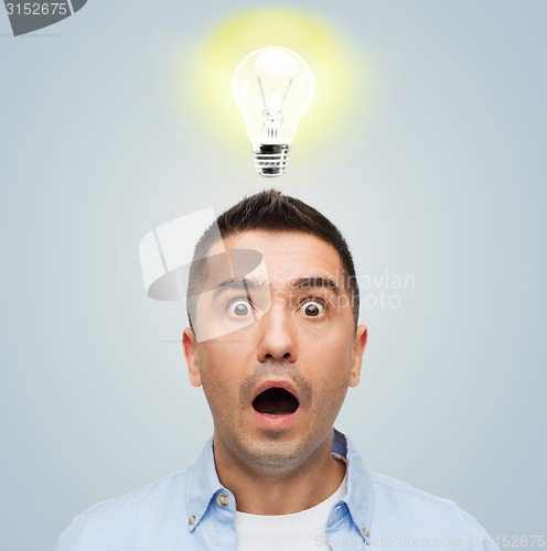 Image of scared man shouting with lighting above his head