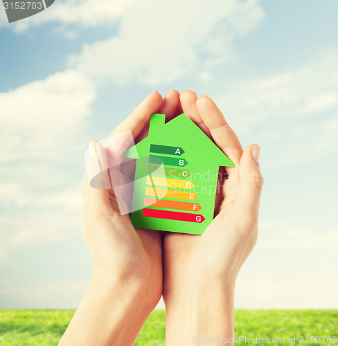 Image of hands holding green paper house