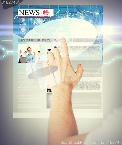 Image of man with virtual screen and news