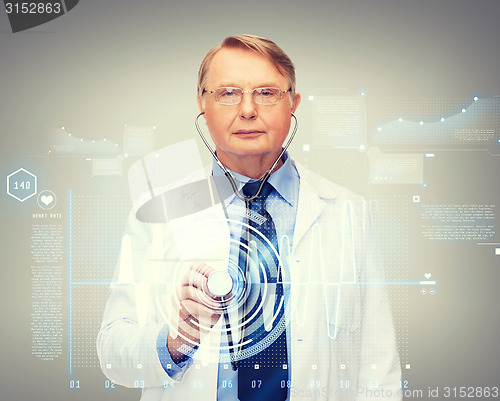 Image of calm doctor or professor with stethoscope