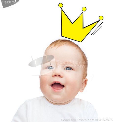 Image of close up of happy smiling baby with crown doodle