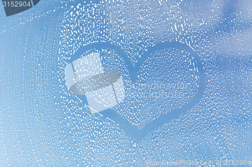 Image of close up of heart shape on soapy window glass