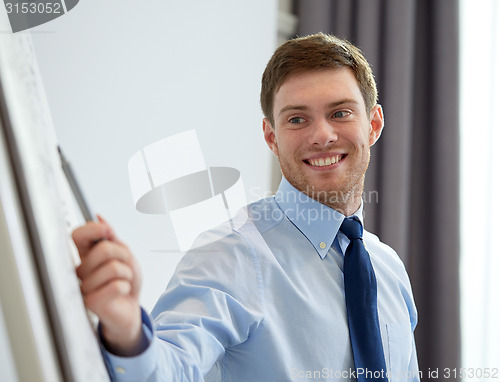 Image of smiling businessman on presentation in office