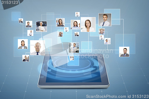 Image of pictures of businesspeople over tablet pc