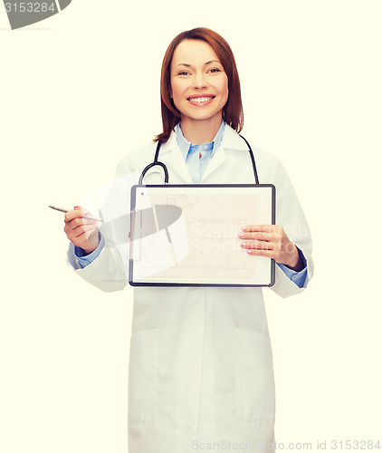 Image of doctor with stethoscope, clipboard and cardiogram