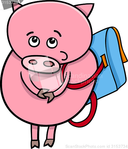 Image of piglet with satchel cartoon illustration